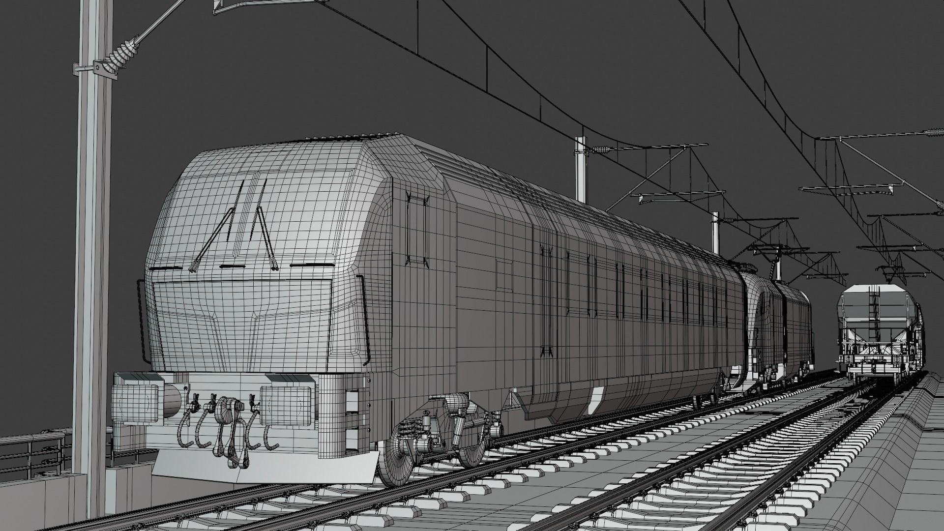 Bridge with passenger and cargo trains 3D model_1