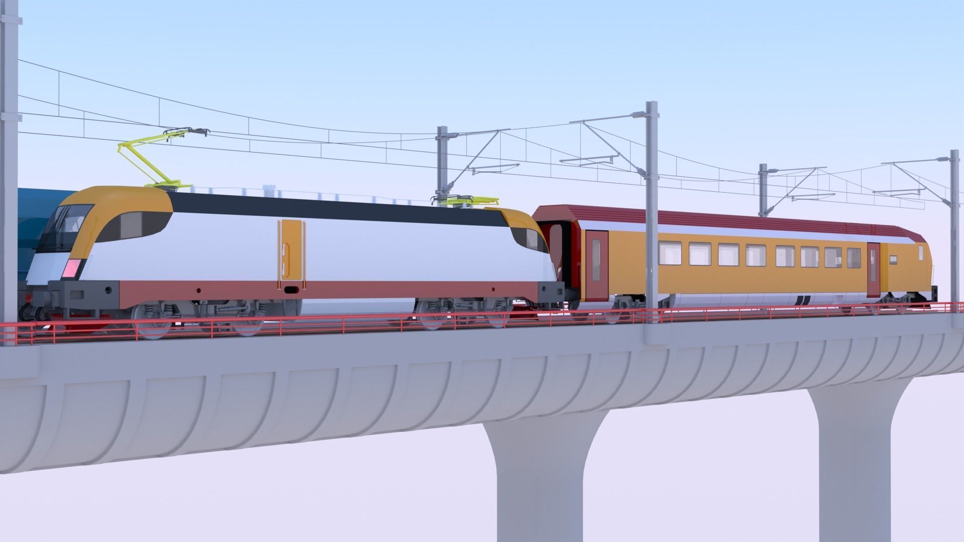 Bridge with passenger and cargo trains 3D model_12