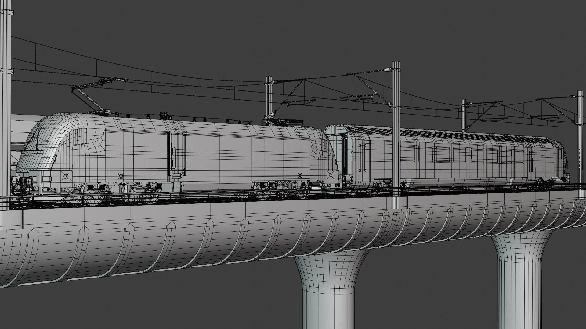 Bridge with passenger and cargo trains 3D model_13
