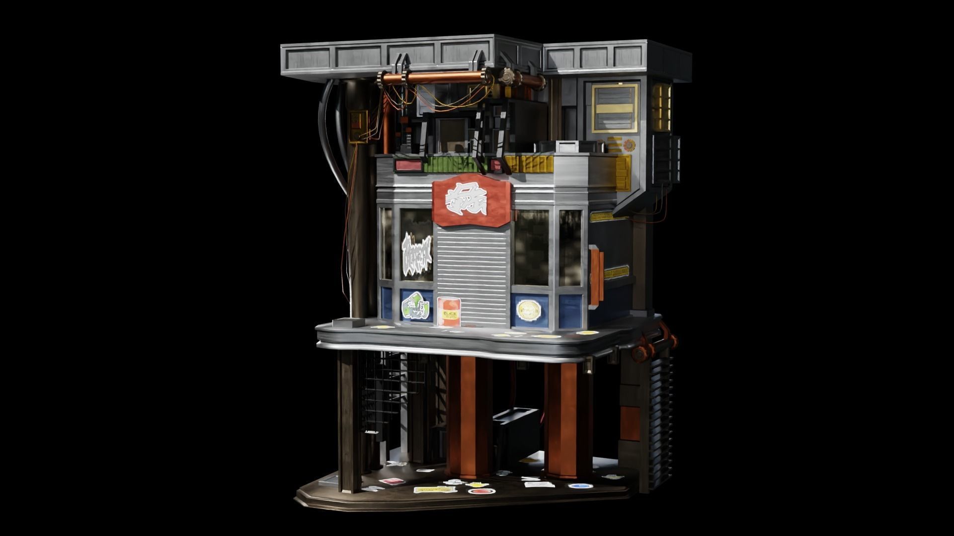 Sci Fi Cyberpunk Building Low-poly 3D model_10