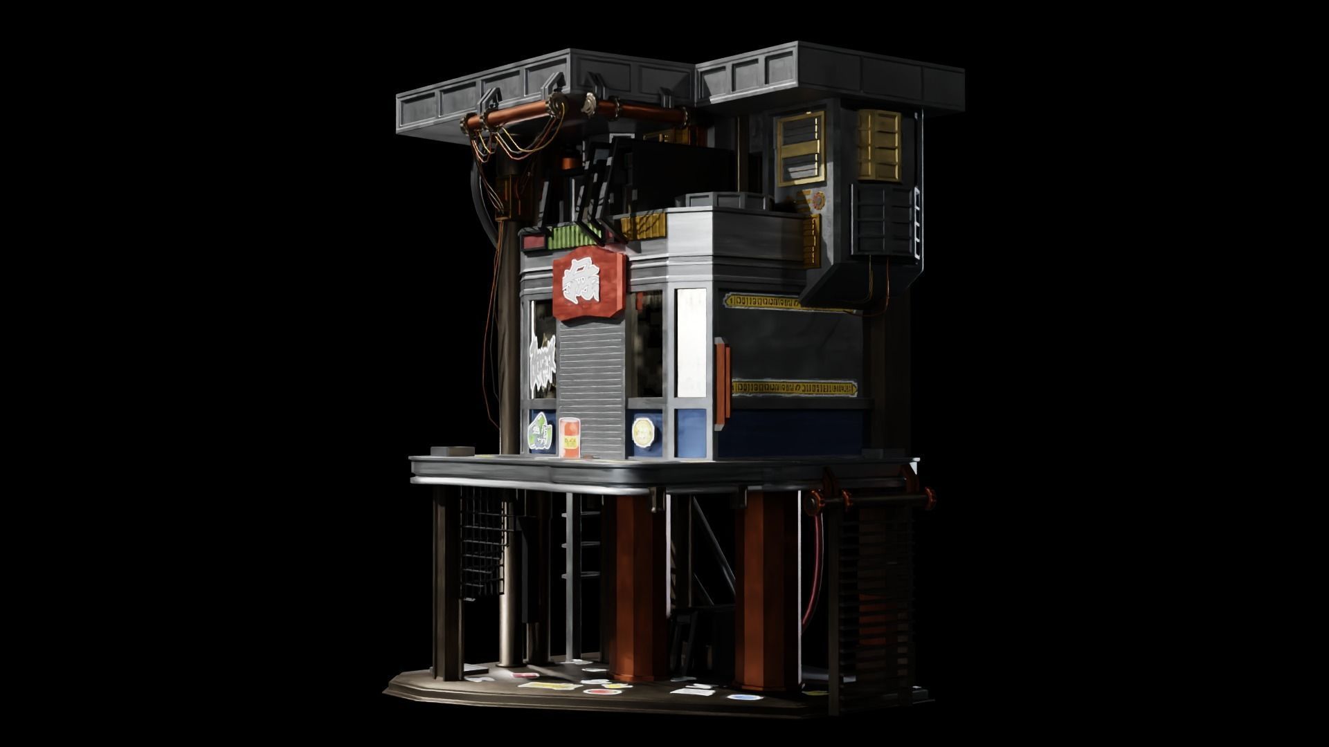Sci Fi Cyberpunk Building Low-poly 3D model_4