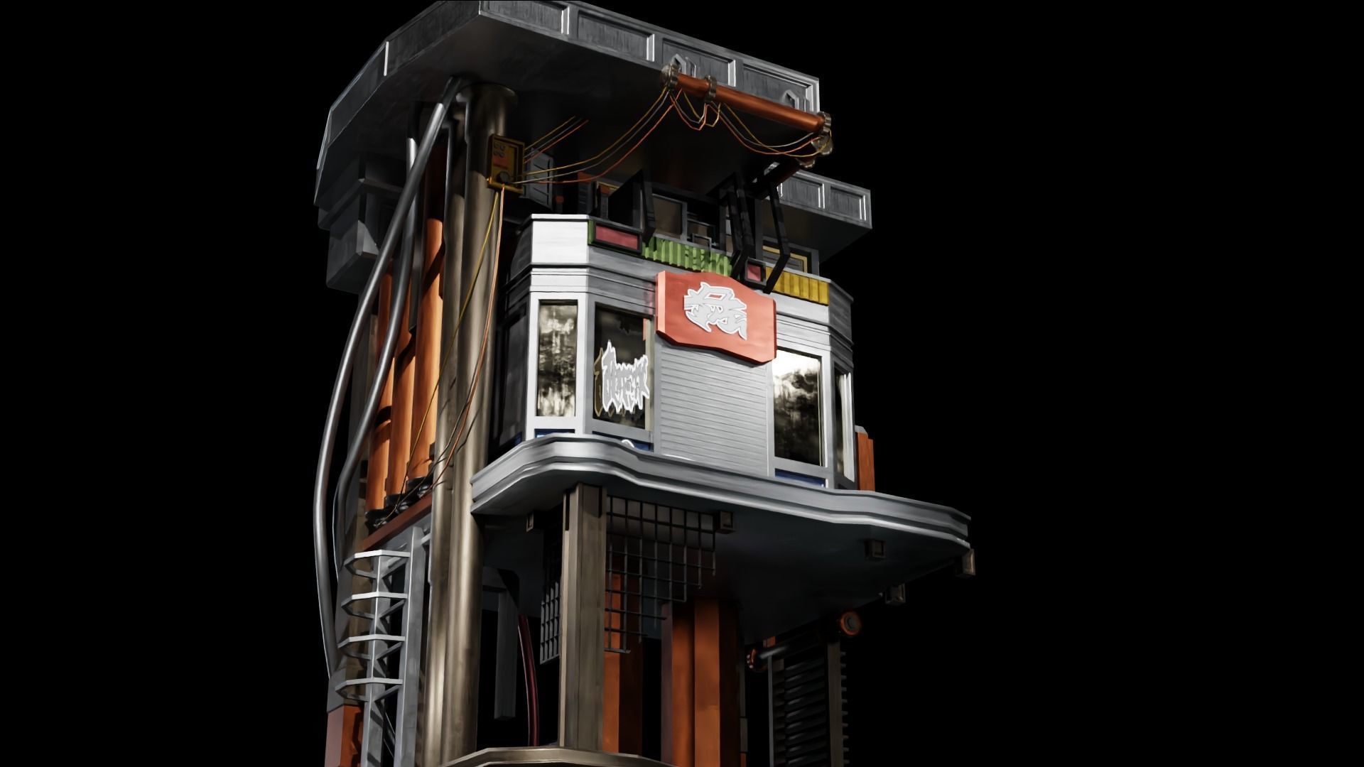 Sci Fi Cyberpunk Building Low-poly 3D model_14