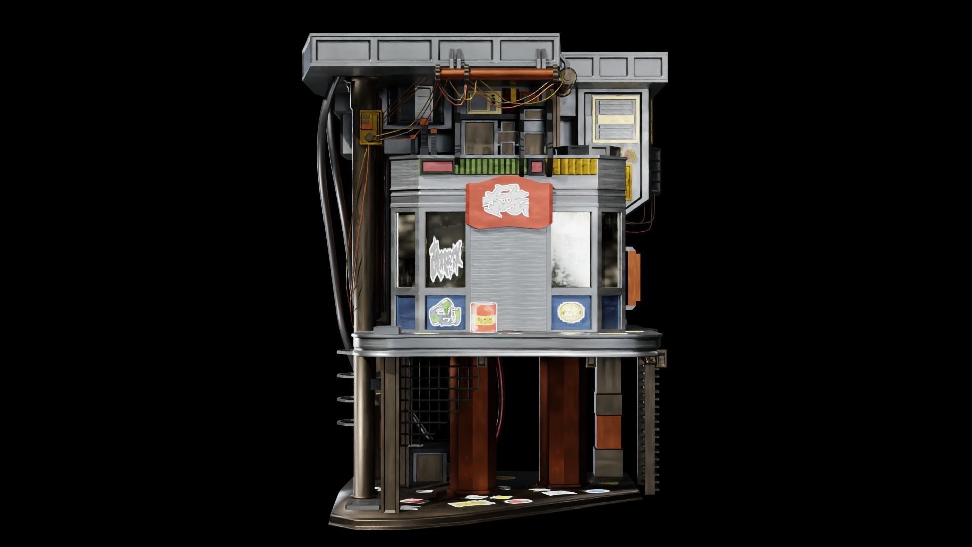 Sci Fi Cyberpunk Building Low-poly 3D model_9