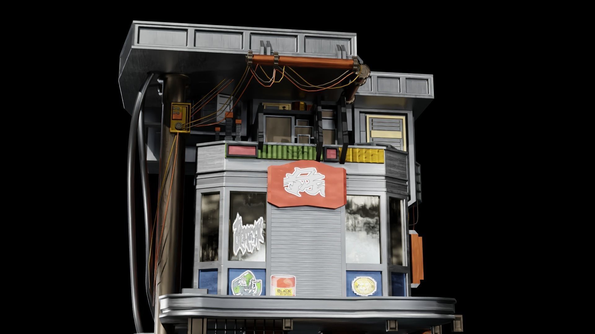 Sci Fi Cyberpunk Building Low-poly 3D model_12