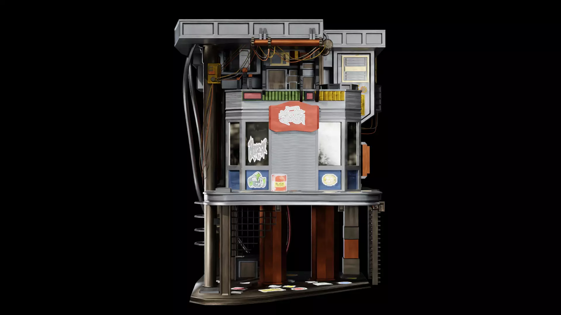 Sci Fi Cyberpunk Building Low-poly 3D model_0