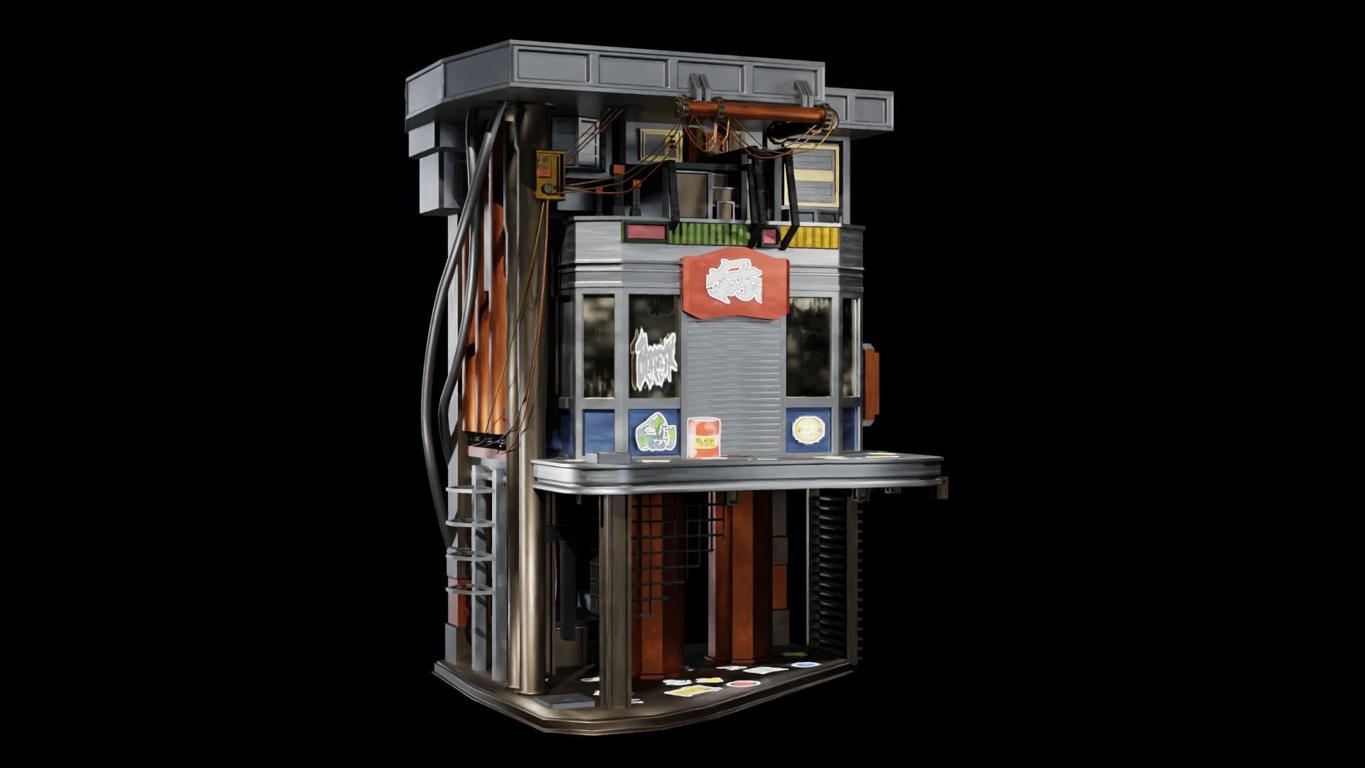 Sci Fi Cyberpunk Building Low-poly 3D model_15