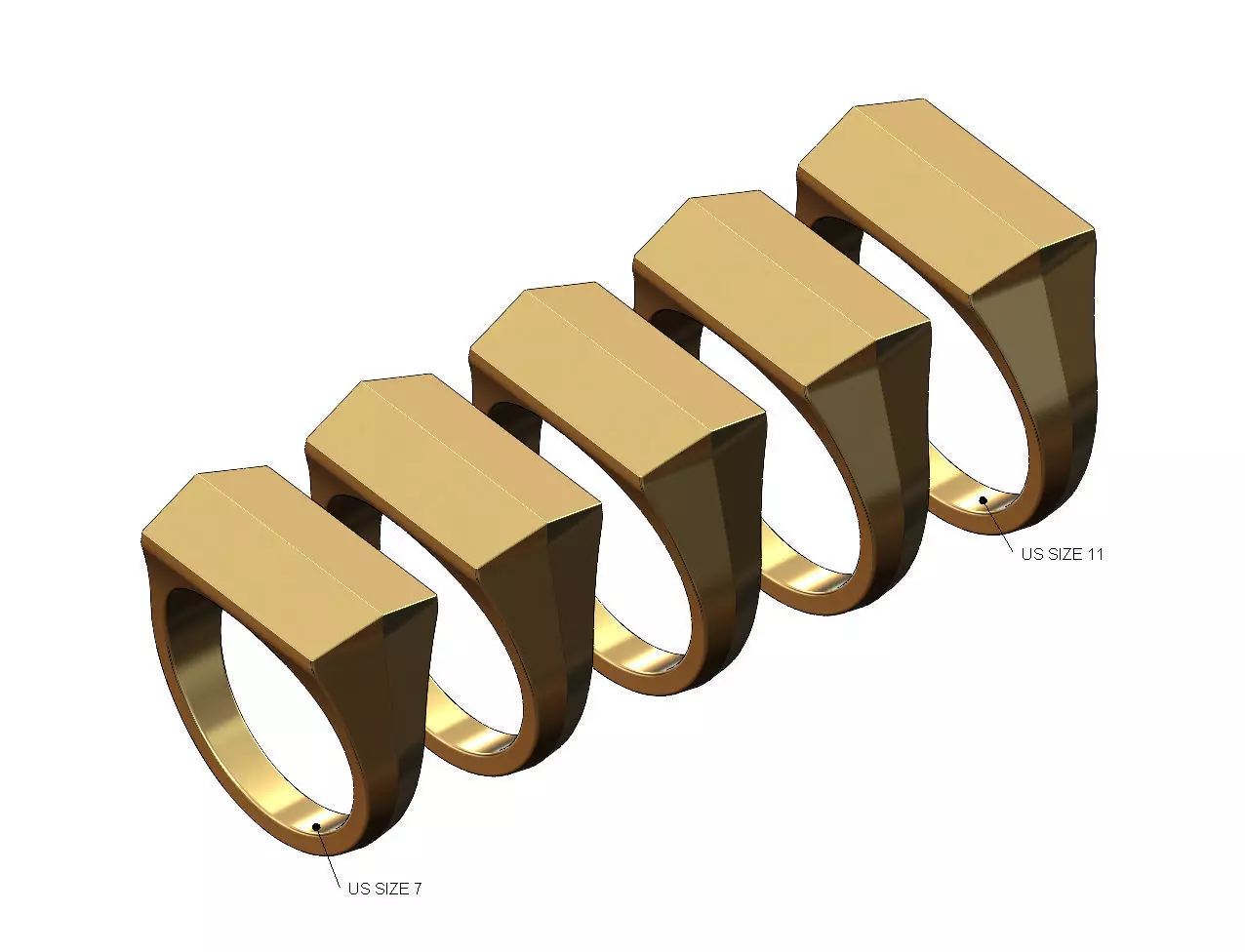 Faceted top tapered shank signet ring US sizes 7to11 3D print model_0