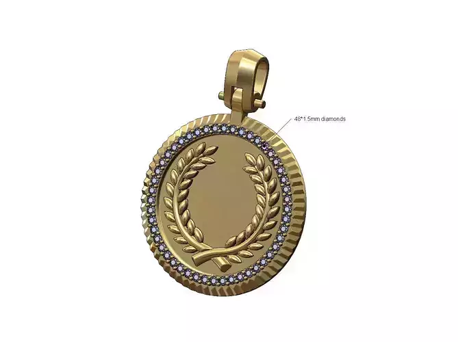 Diamond fluted bay leaves branches crown pendant 