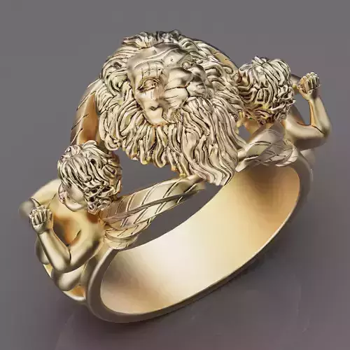 Zeus lion  ring silver gold printable jewelry 3D model