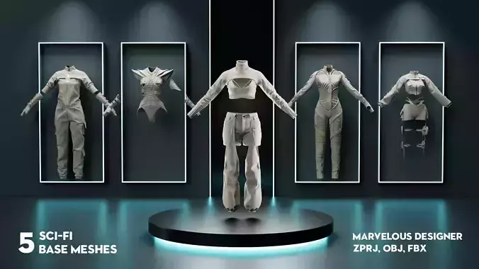 5 Sci fi Women Clothes   Base meshes