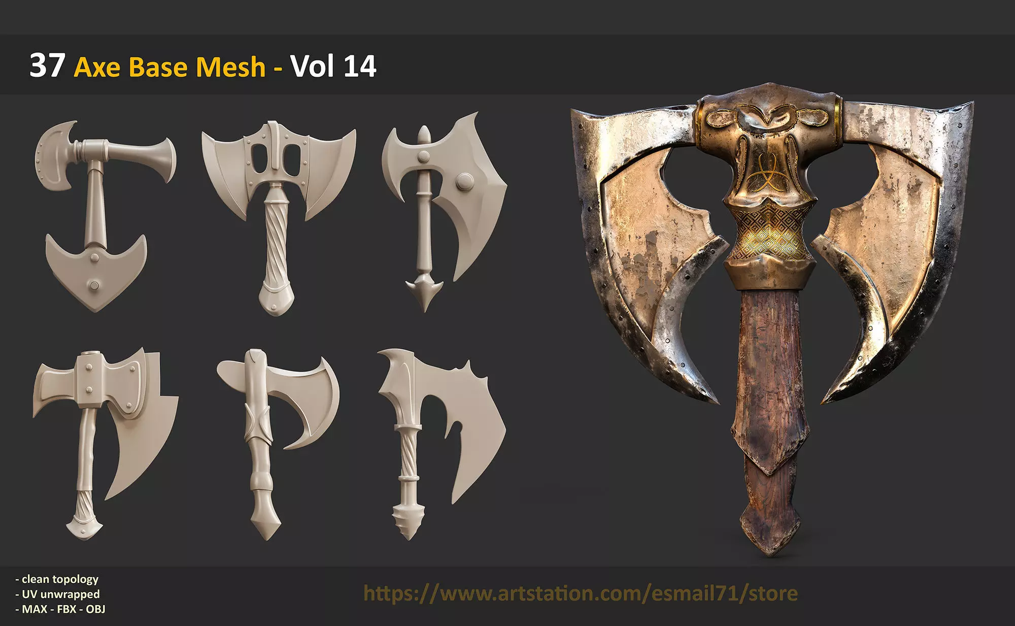 37 Axe Base Mesh - Vol 14 Low-poly 3D model