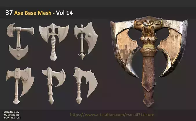 37 Axe Base Mesh - Vol 14 Low-poly 3D model