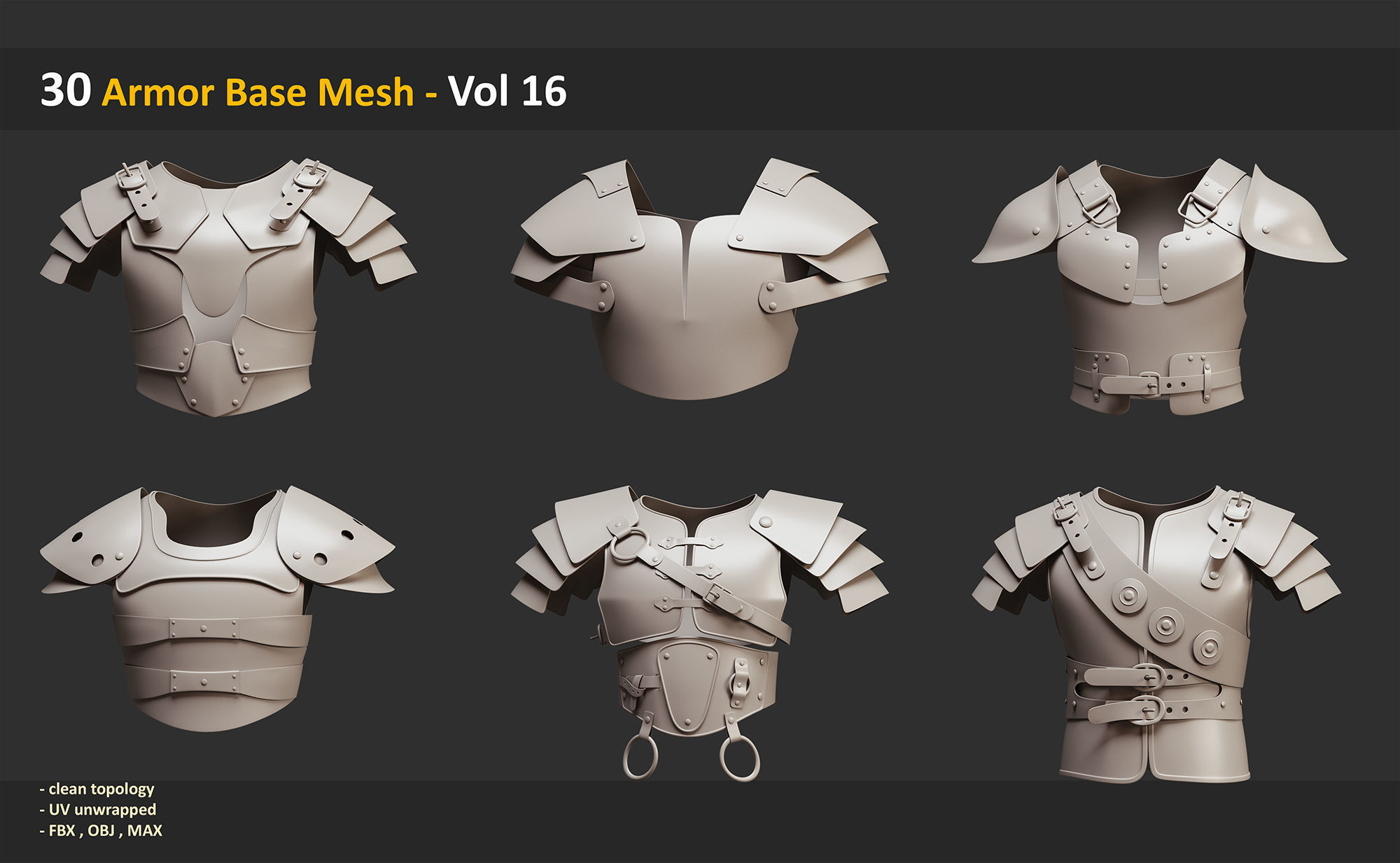 30 Armor Base Mesh - Vol 16 Low-poly 3D model_5