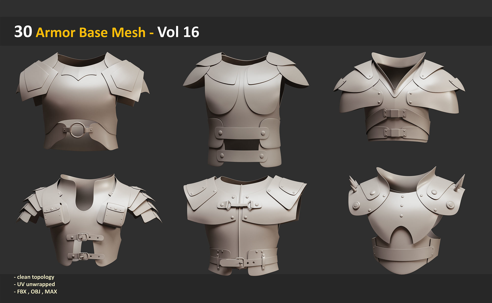 30 Armor Base Mesh - Vol 16 Low-poly 3D model_4