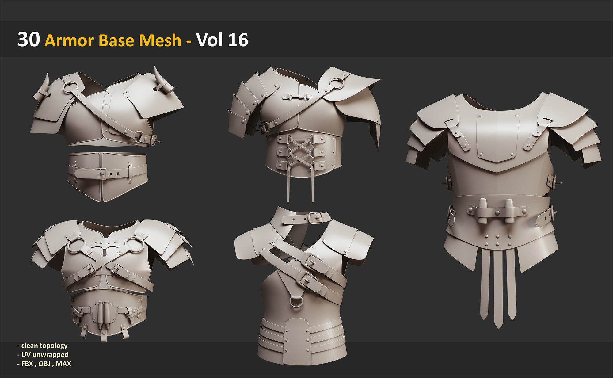 30 Armor Base Mesh - Vol 16 Low-poly 3D model_6