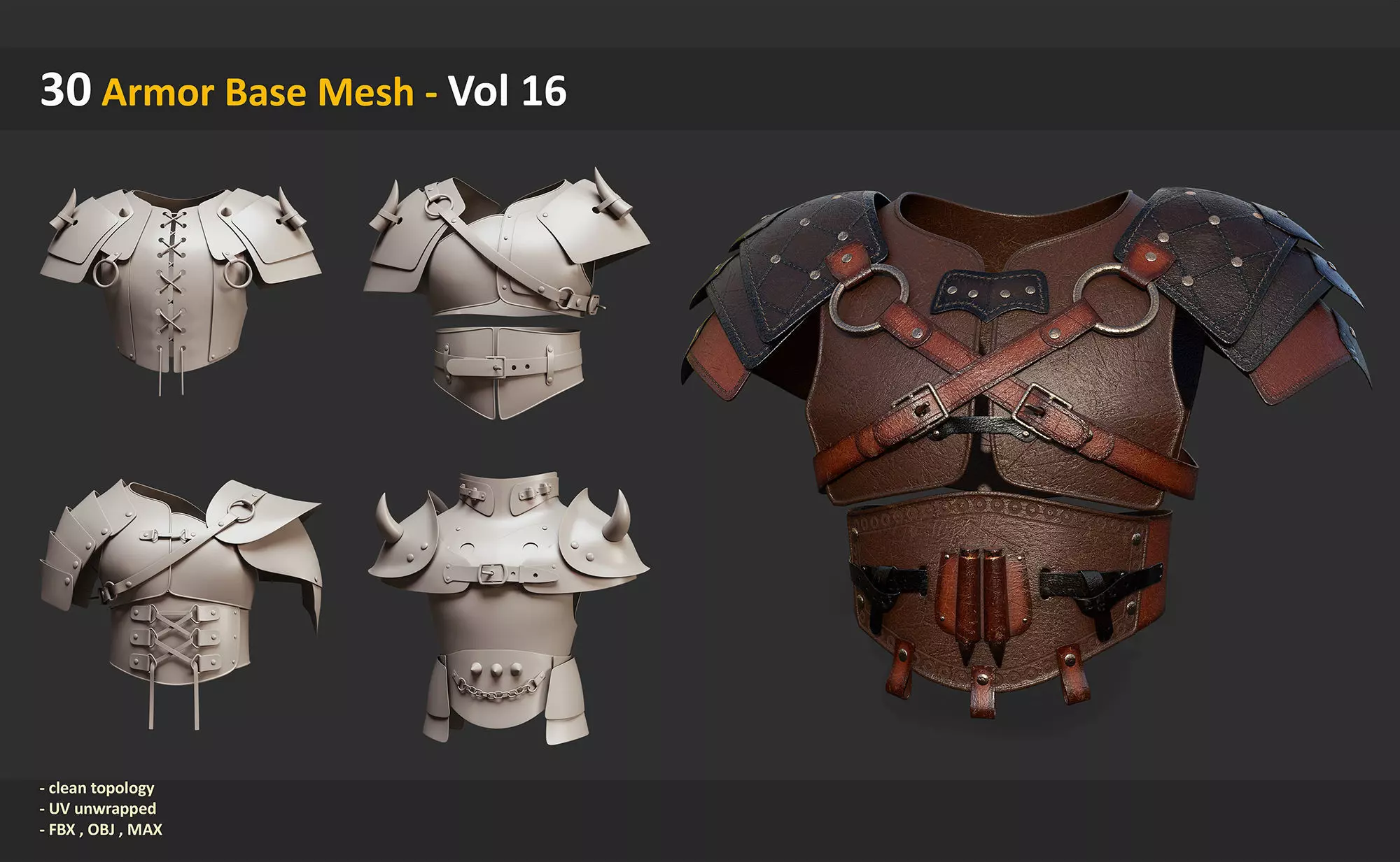 30 Armor Base Mesh - Vol 16 Low-poly 3D model_0