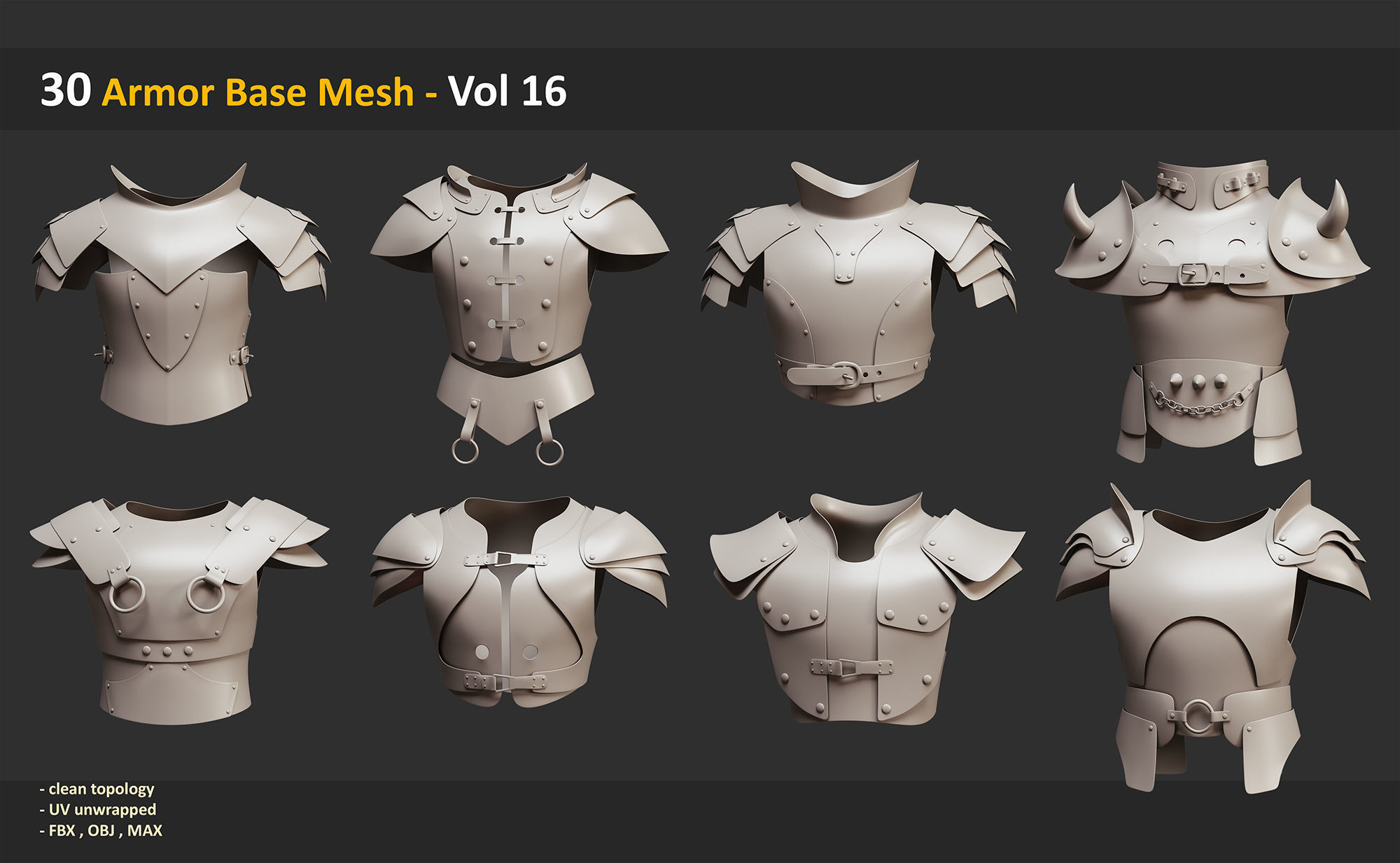 30 Armor Base Mesh - Vol 16 Low-poly 3D model_8