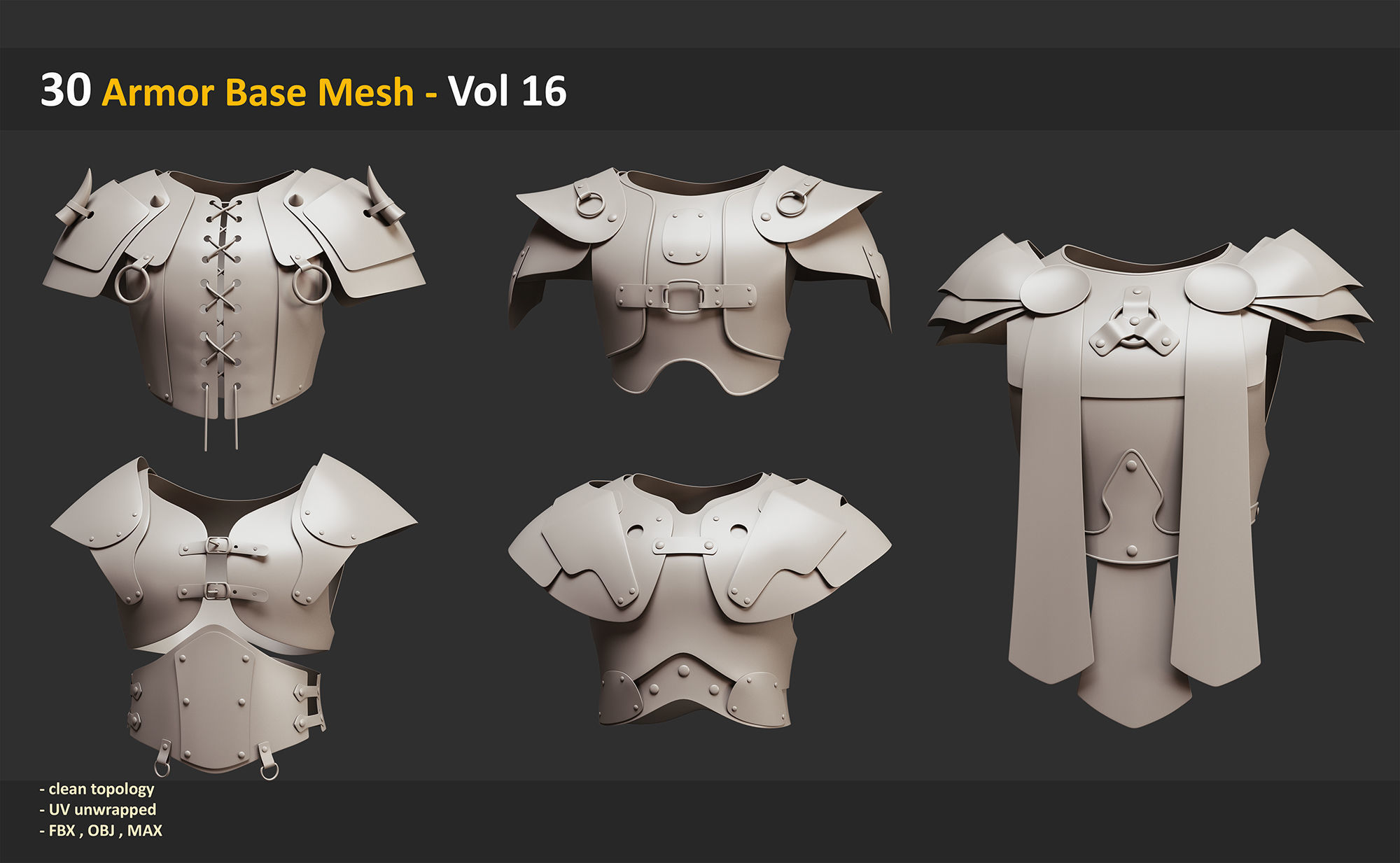 30 Armor Base Mesh - Vol 16 Low-poly 3D model_7