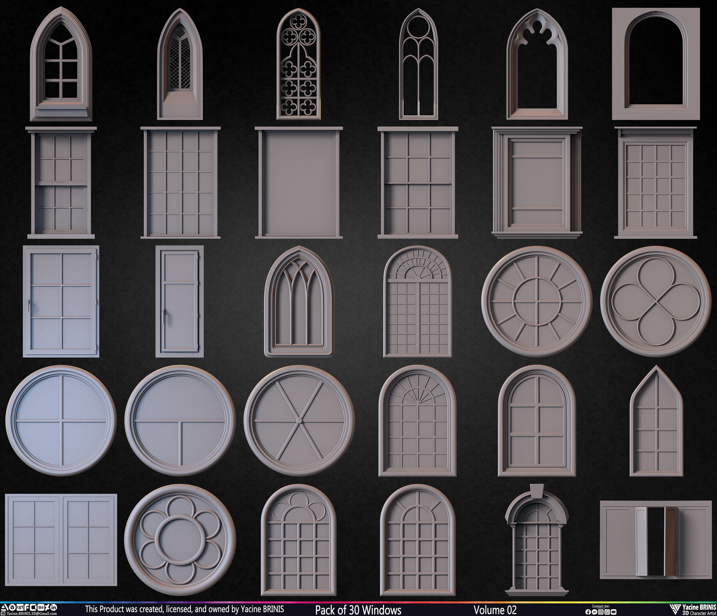 Pack of 30 Windows Volume 02 Low-poly 3D model_1