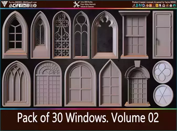 Pack of 30 Windows Volume 02 Low-poly 3D model