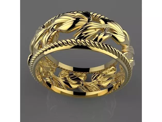 Ring with leaves Free 3D print model_0