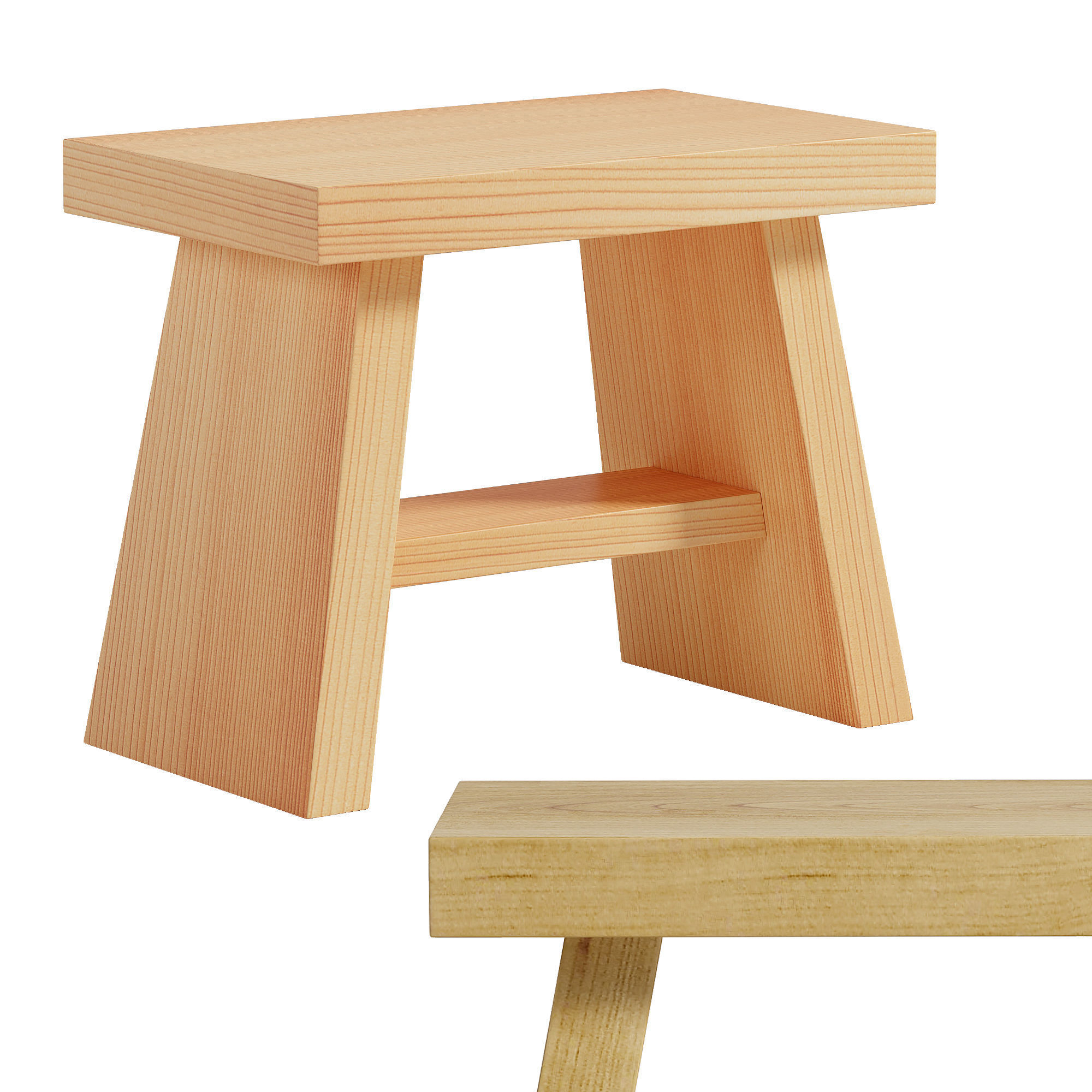 Hinoki Bath Stool Low-poly 3D model_2