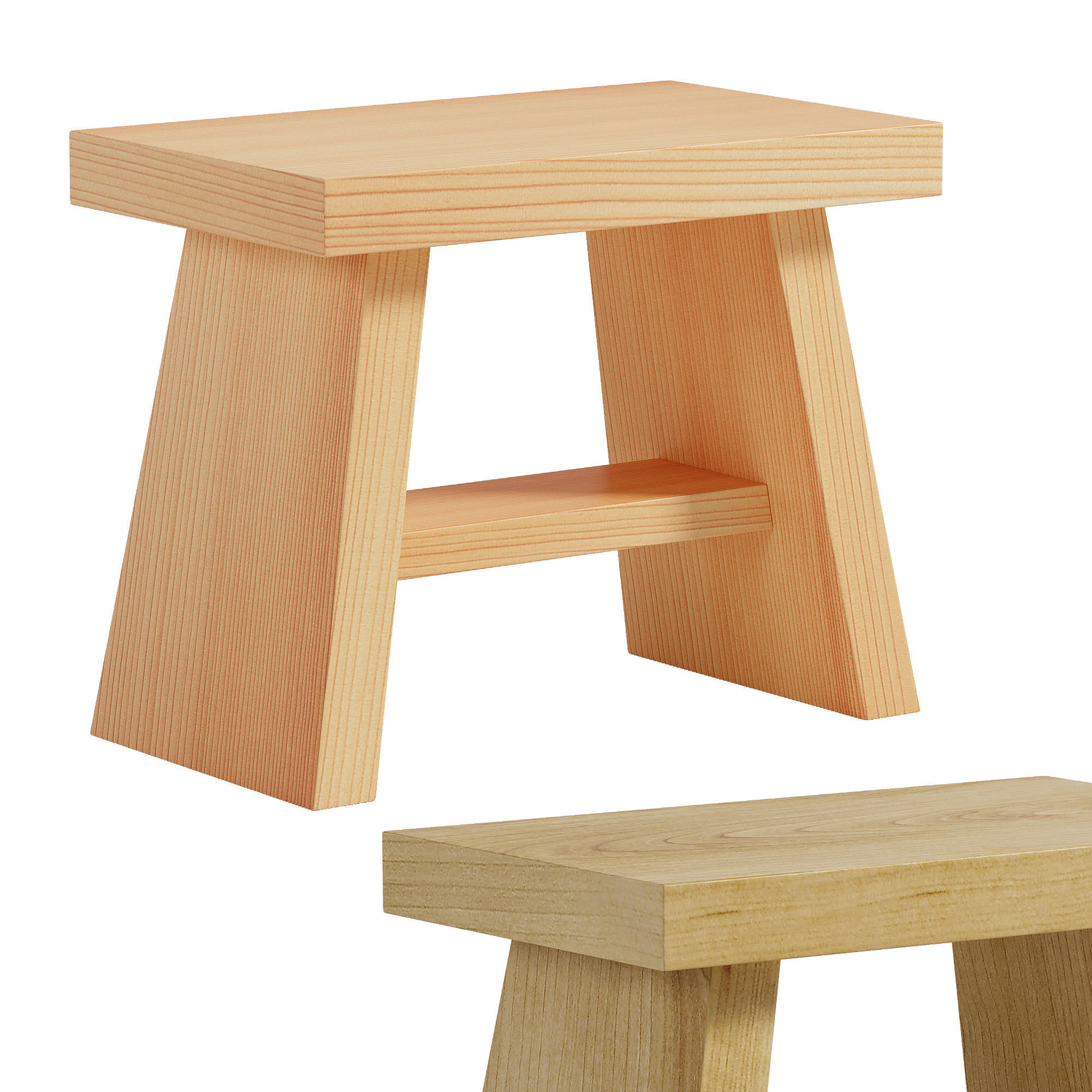 Hinoki Bath Stool Low-poly 3D model_1