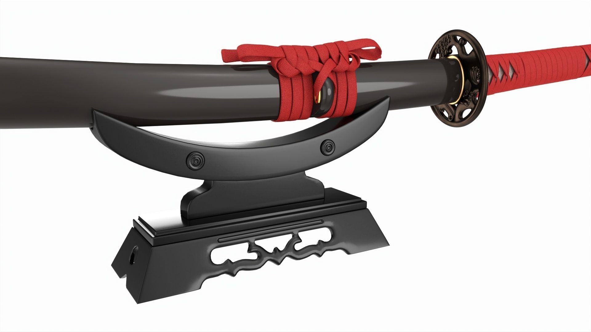 Japanese sword Katana on a small stand 3D model_3