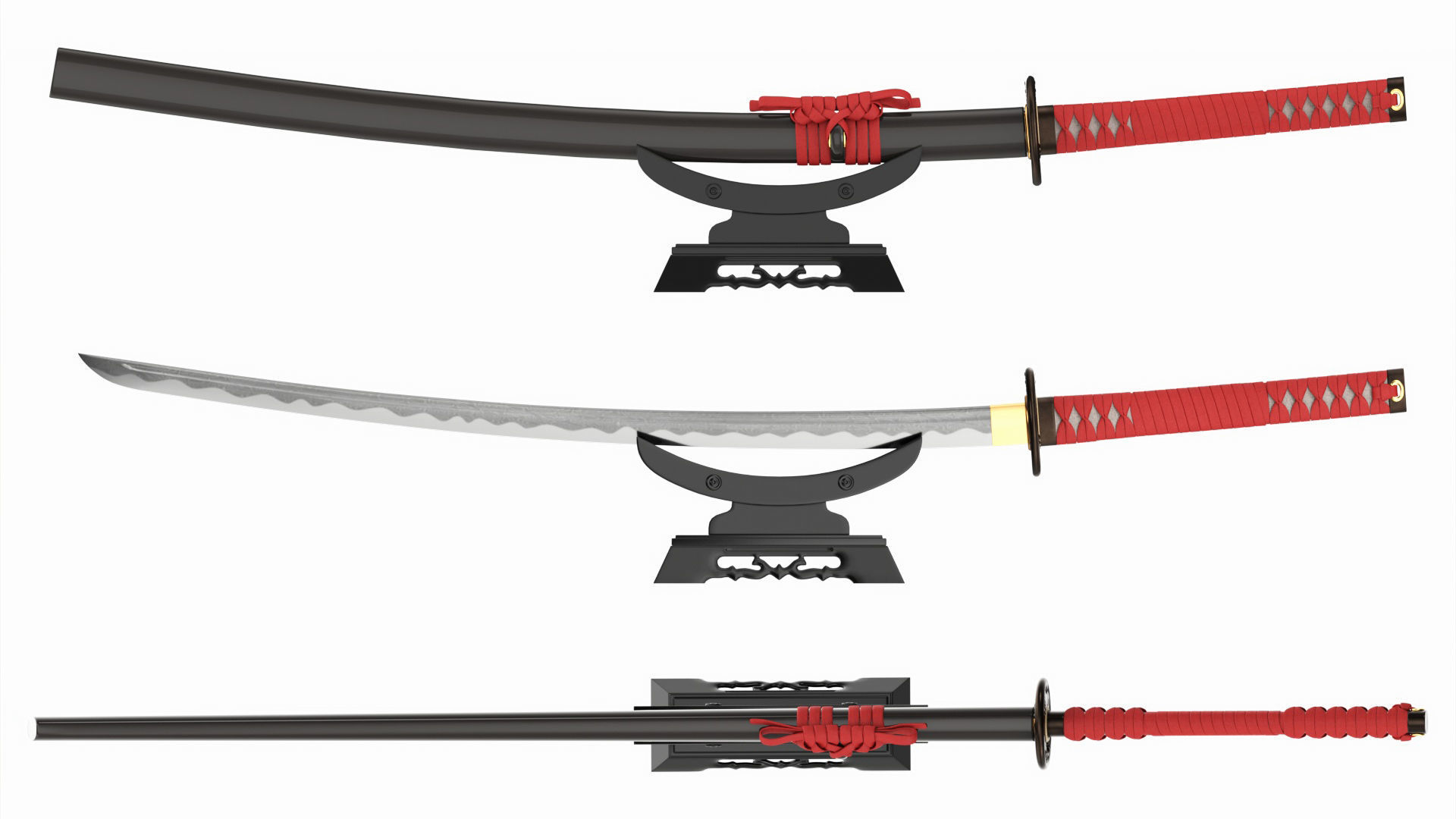Japanese sword Katana on a small stand 3D model_2