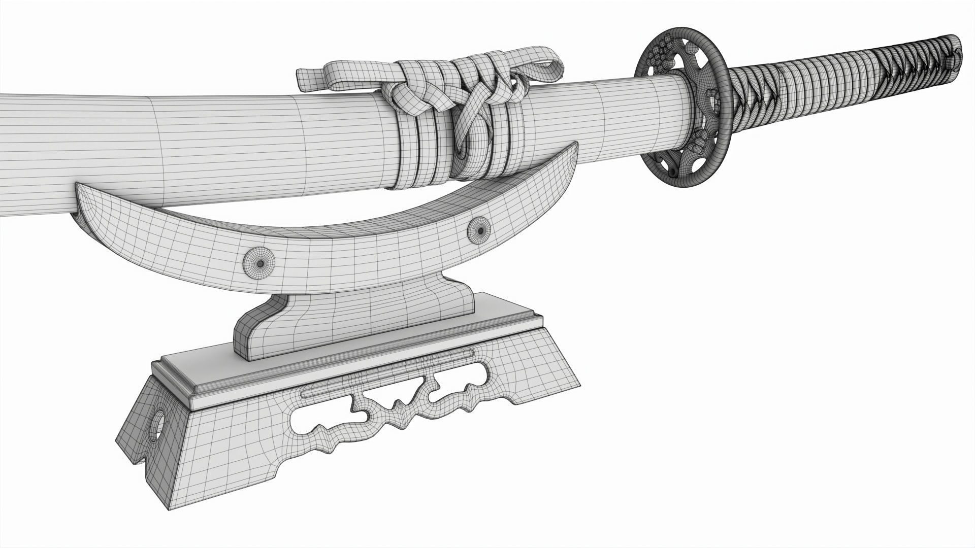 Japanese sword Katana on a small stand 3D model_7