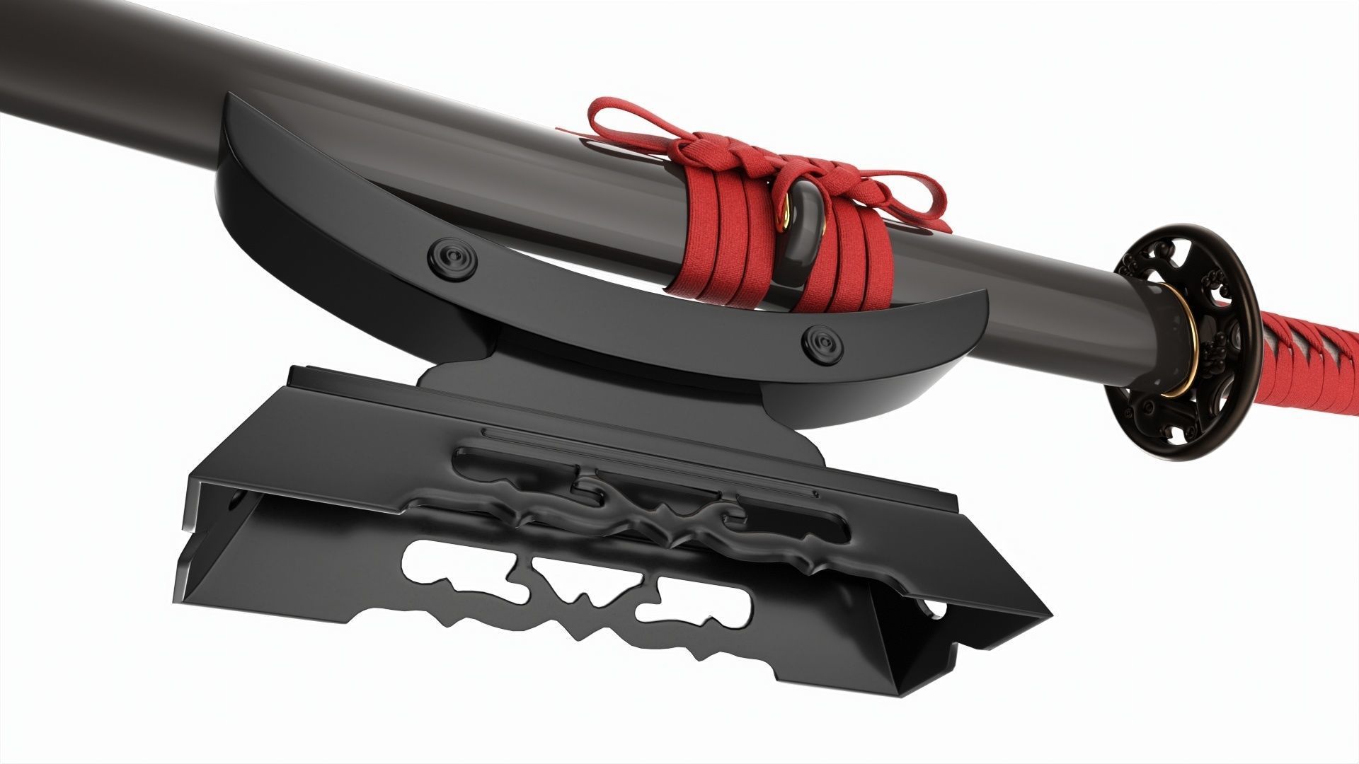 Japanese sword Katana on a small stand 3D model_6