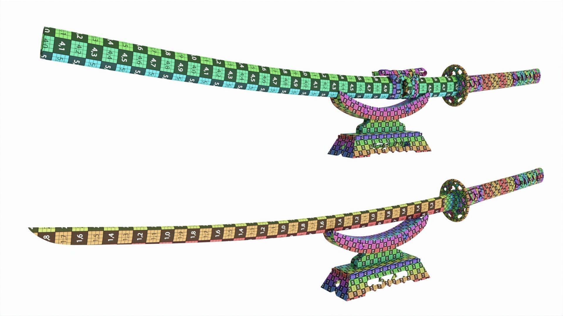 Japanese sword Katana on a small stand 3D model_8