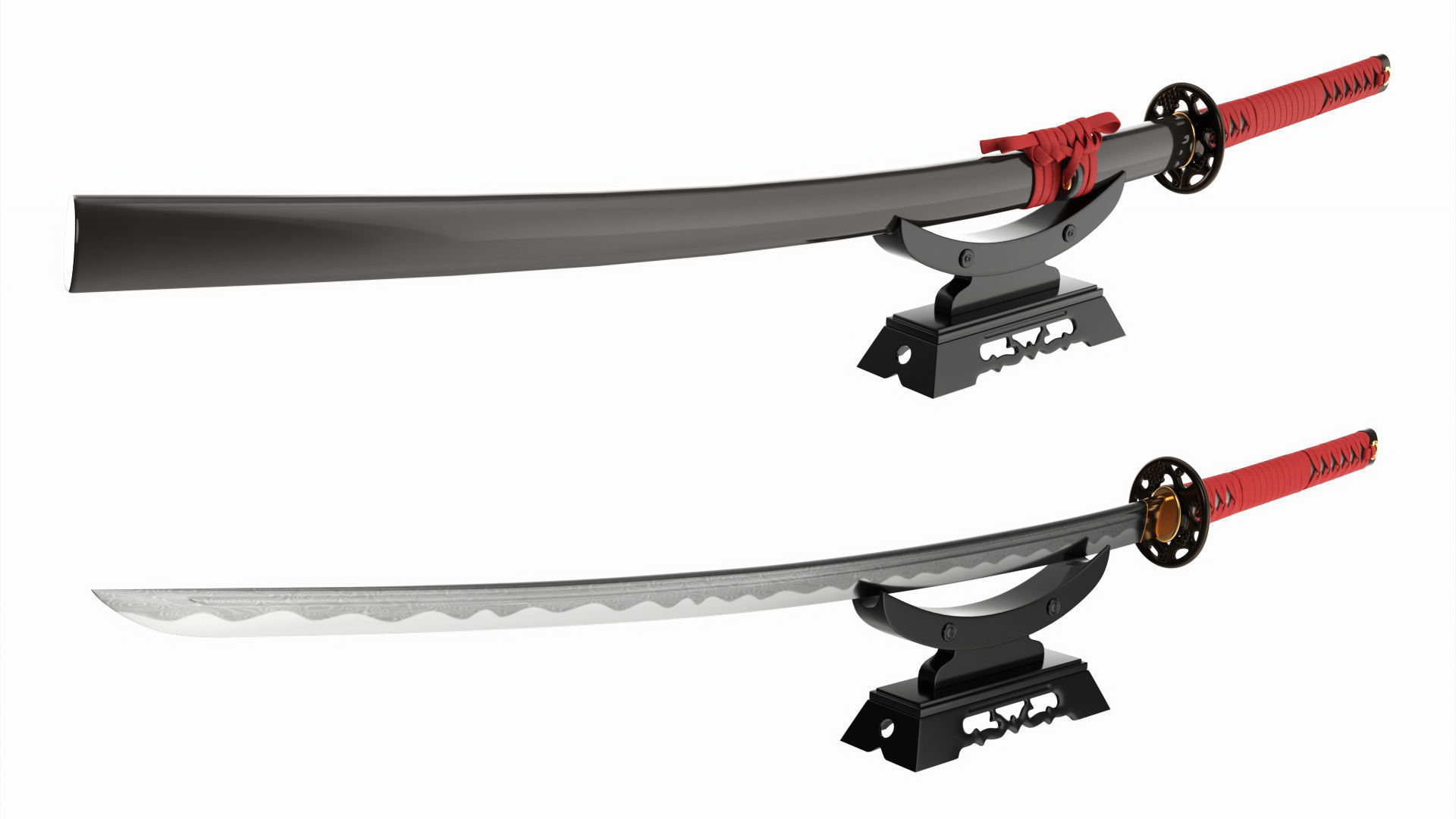 Japanese sword Katana on a small stand 3D model_1