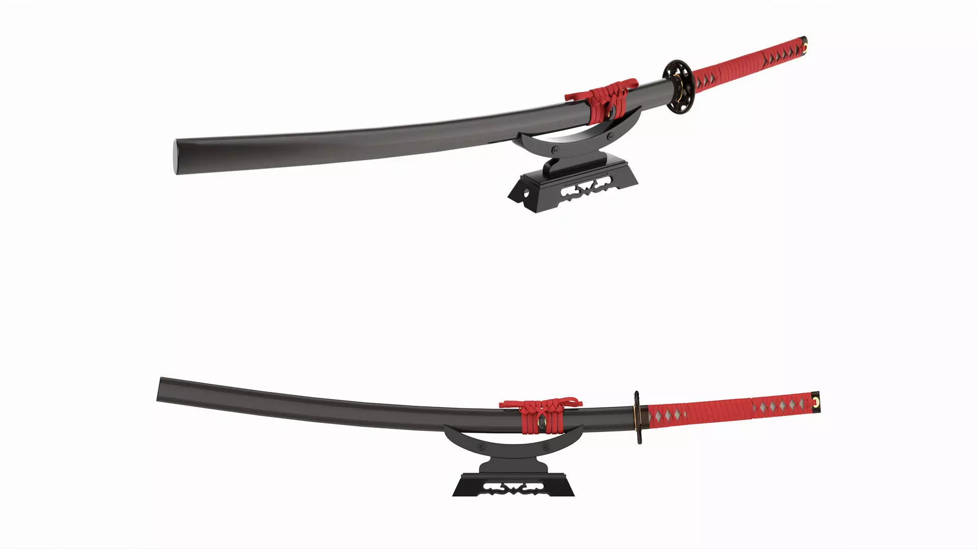 Japanese sword Katana on a small stand 3D model_0