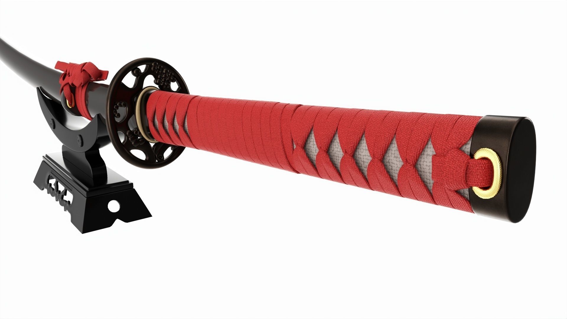 Japanese sword Katana on a small stand 3D model_5