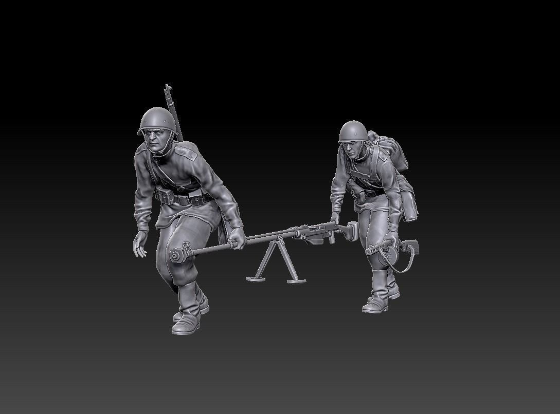 Soviet PTRS-41 Anti-Tank Rifle Team Moving 1-35  3D print model_3