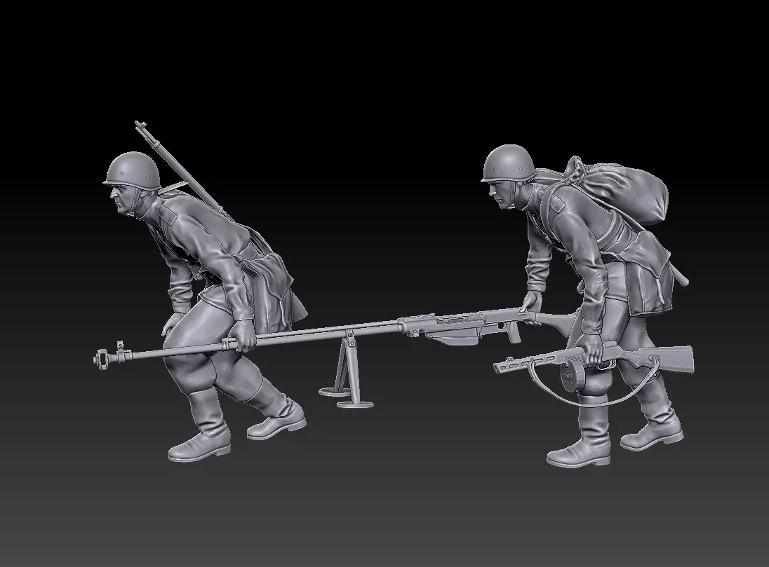 Soviet PTRS-41 Anti-Tank Rifle Team Moving 1-35  3D print model_0