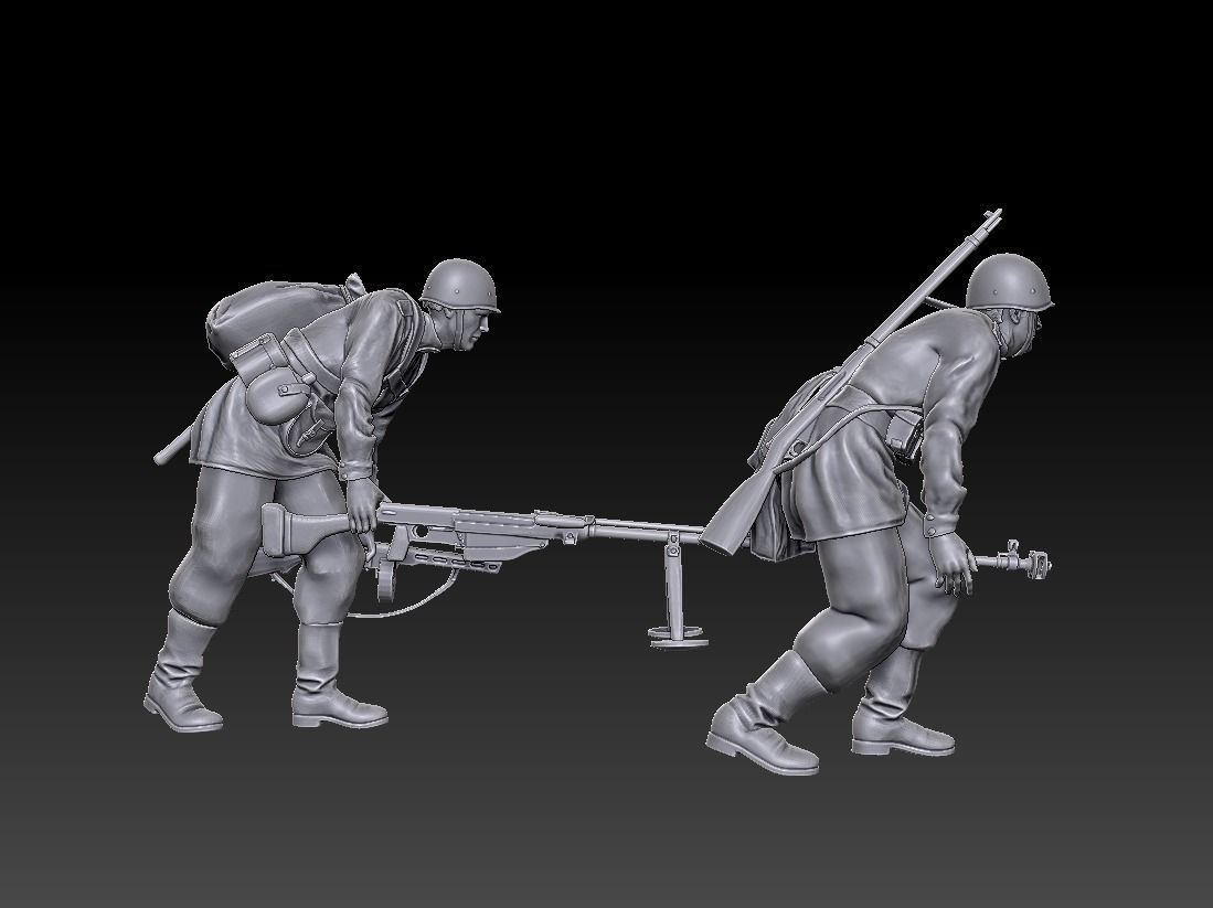 Soviet PTRS-41 Anti-Tank Rifle Team Moving 1-35  3D print model_1