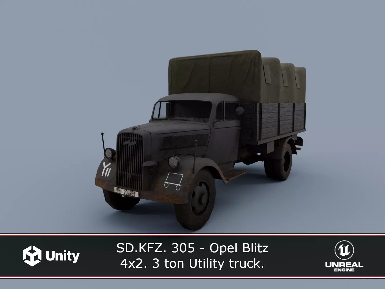 SD KFZ 305 - Opel Blitz  4x2  3 ton Utility truck Low-poly 3D model_0