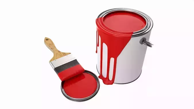 Paint bucket opened with brush 01 3D model