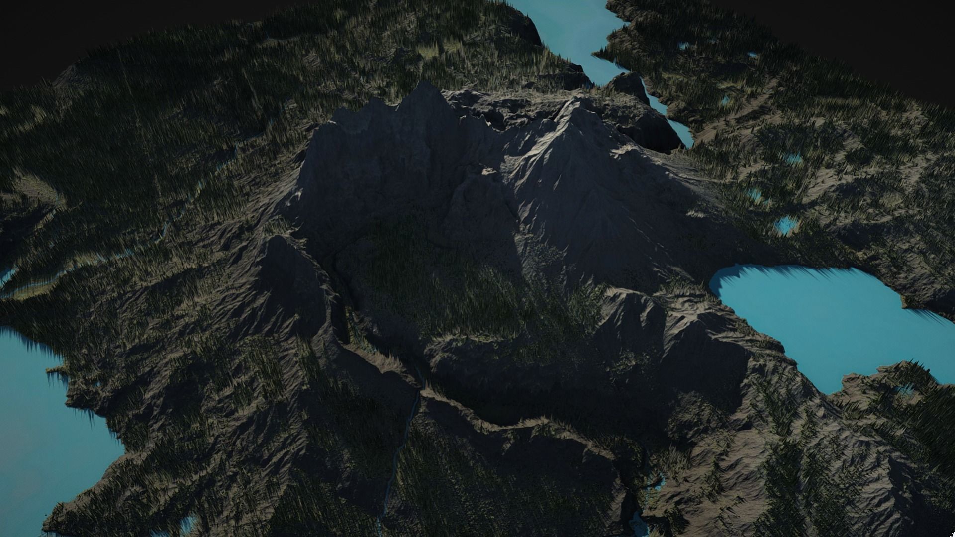 Mountain with rivers and lakes and forest 3D model_14