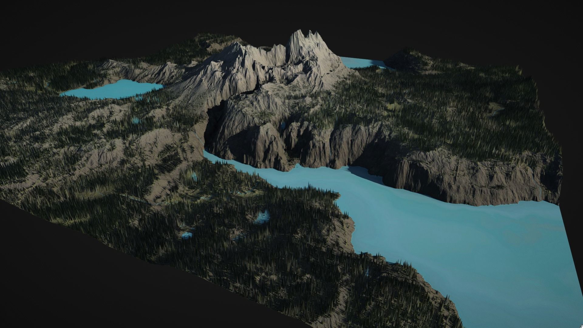 Mountain with rivers and lakes and forest 3D model_9
