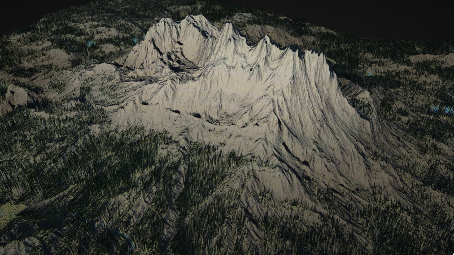 Mountain with rivers and lakes and forest 3D model_2