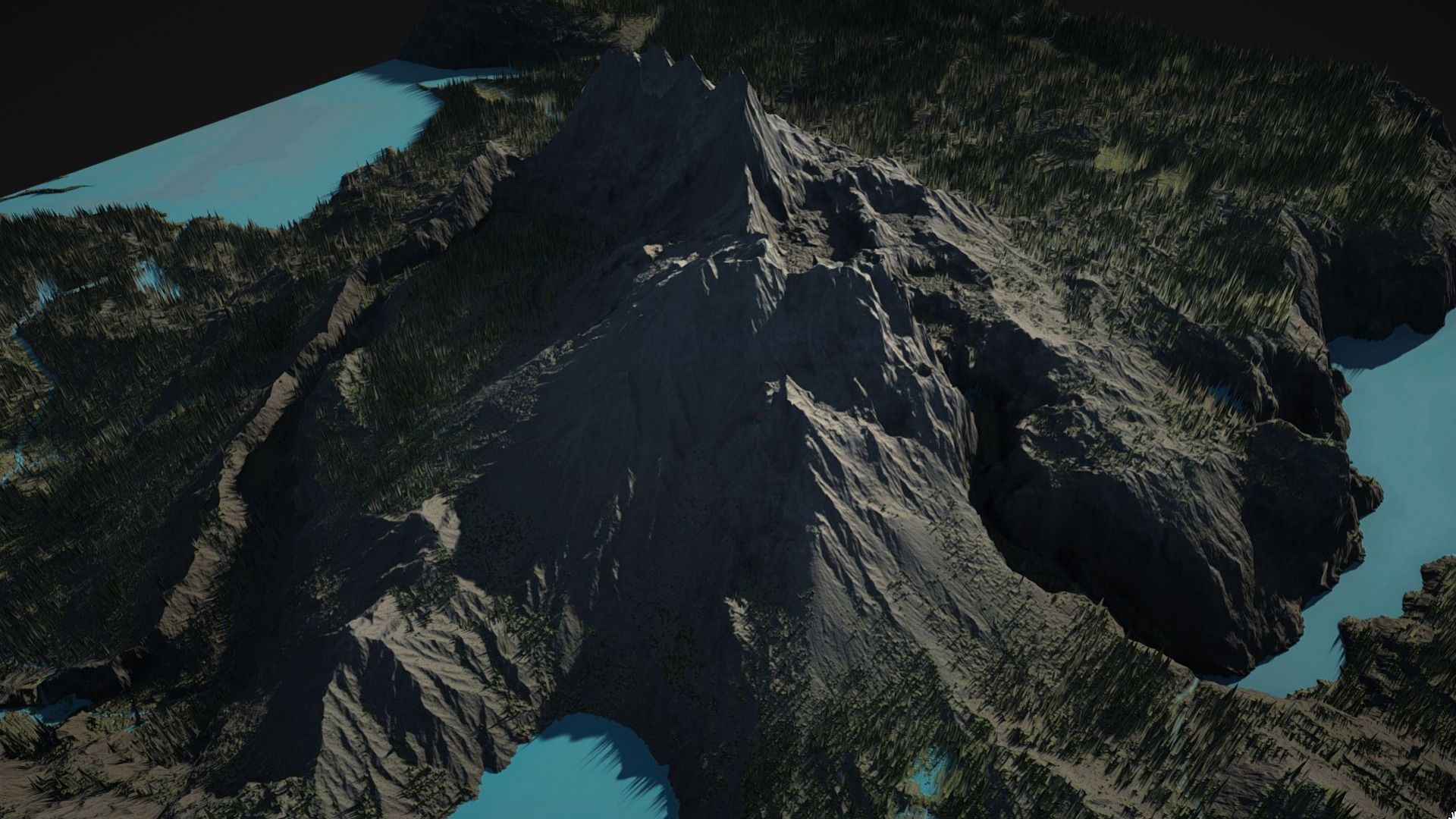 Mountain with rivers and lakes and forest 3D model_15