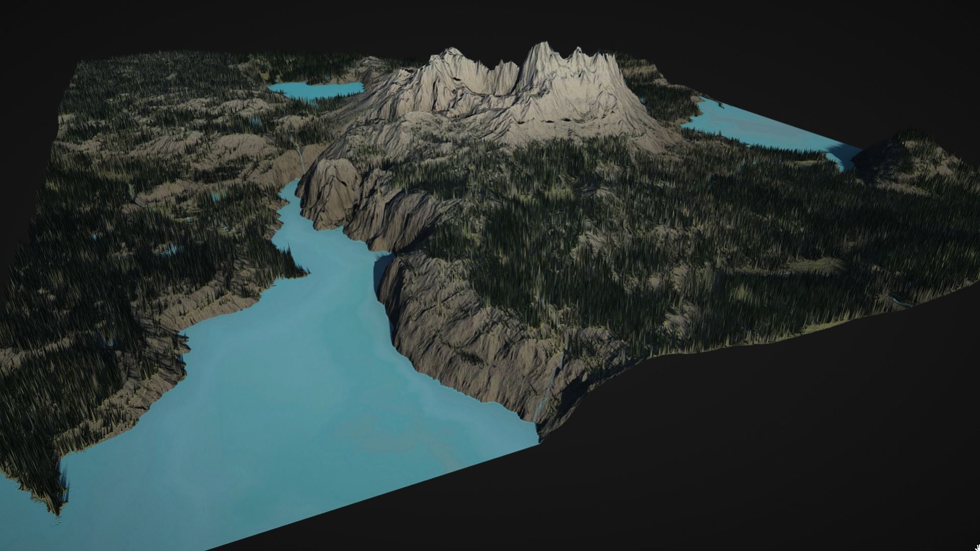 Mountain with rivers and lakes and forest 3D model_10