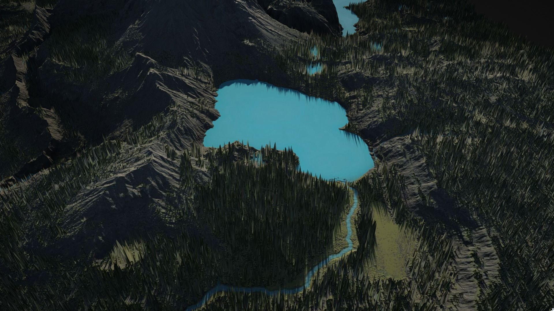 Mountain with rivers and lakes and forest 3D model_4