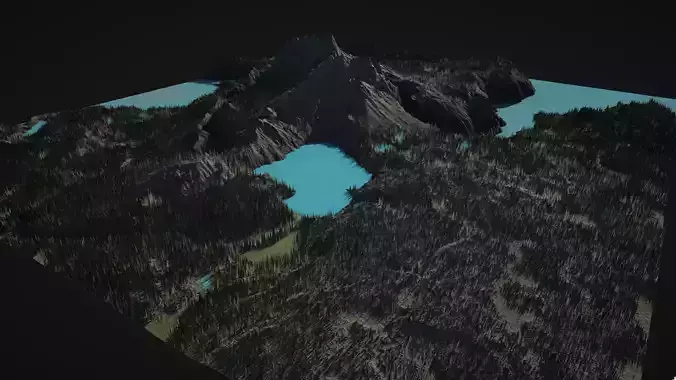 Mountain with rivers and lakes and forest 3D model