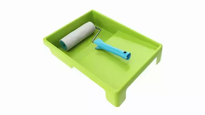 Paint roller with tray 02 3D model
