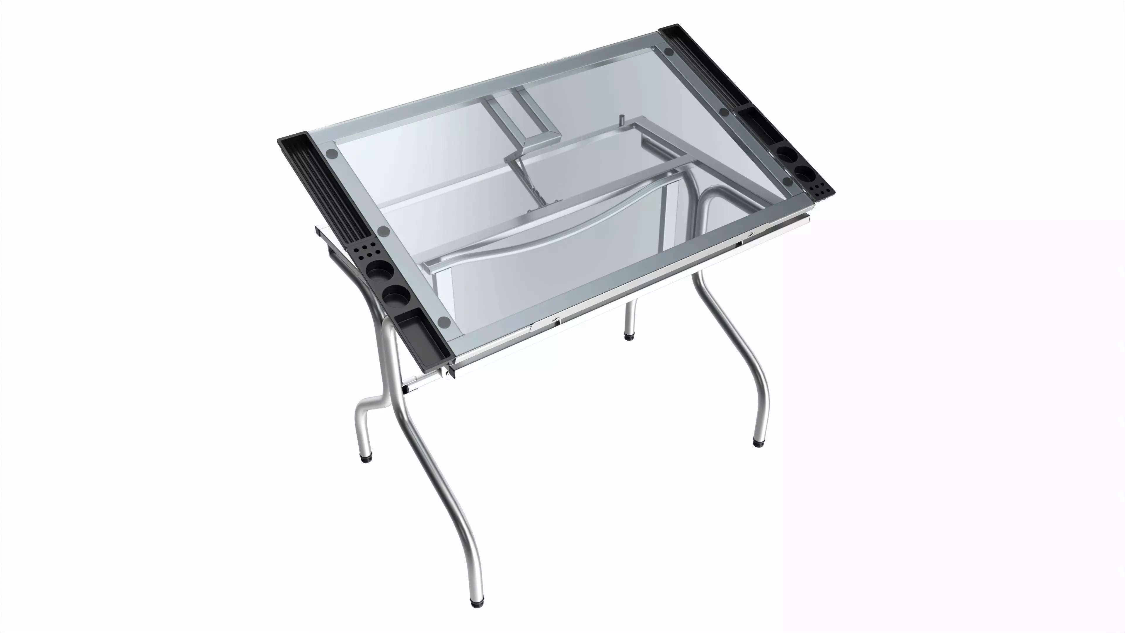 Folding glass top adjustable drafting table 3D model_0