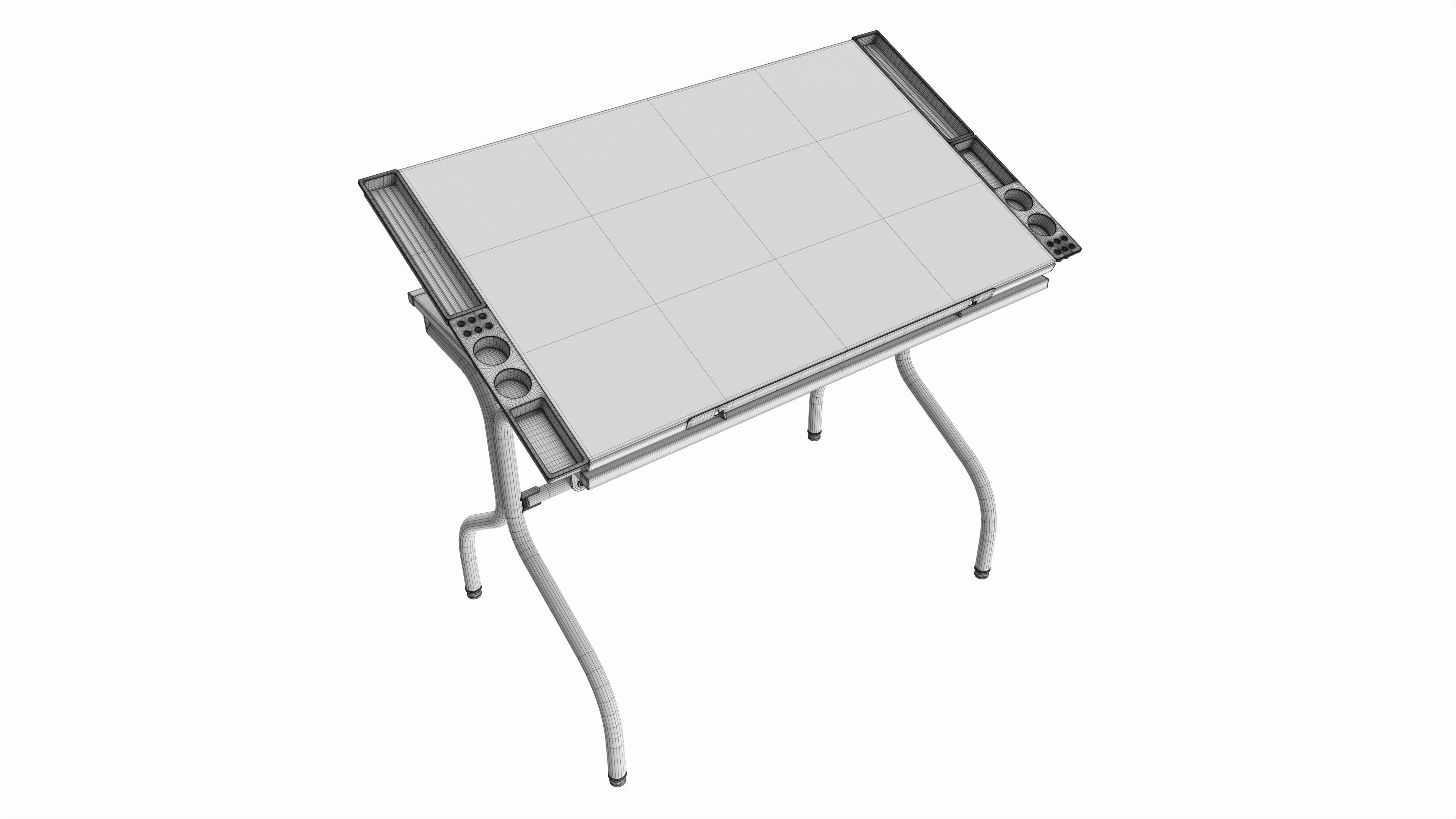 Folding glass top adjustable drafting table 3D model_4